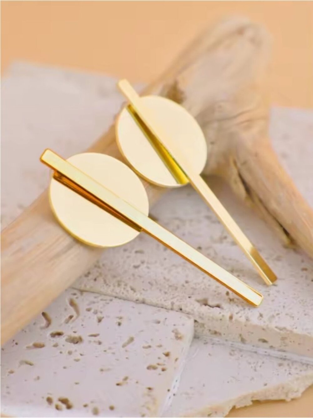 Axis Gold Linear Disc Earrings - Picture 2 of 4